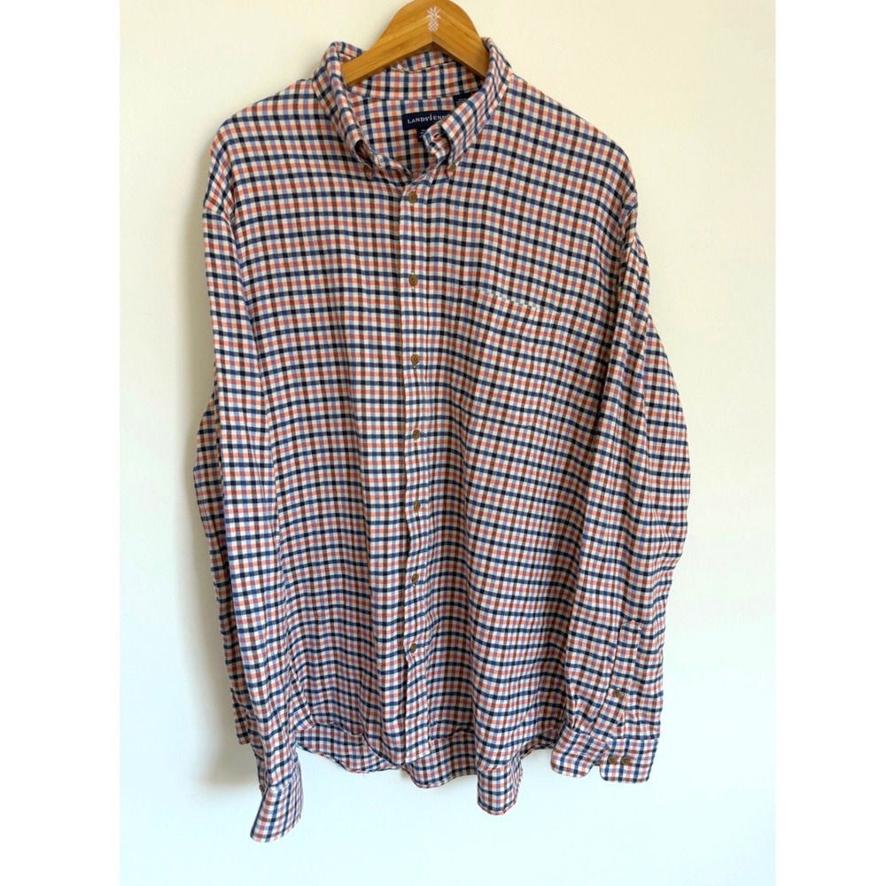 Lands End Mens Flannel Plaid Button Down Shirt XL Tall Multicolor Preppy